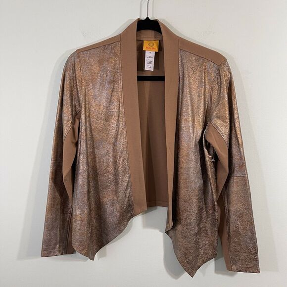 Ruby Rd. Women's Brown Faux Foil Long Sleeve Open Front Waterfall Sweater Size 8 - Picture 1 of 9